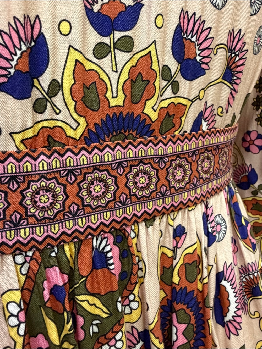 Boden Paisley Floral Long Sleeve Boho Maxi Dress - Cream, Pink, Green, Brown - Picture 11 of 15